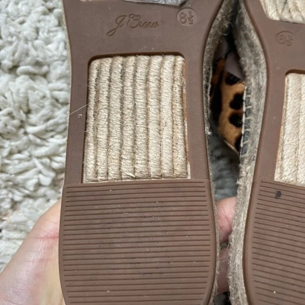 J. Crew Cross Strap Leopard Pattern Slide Espadrilles in Calf Hair 8.5 NWOB